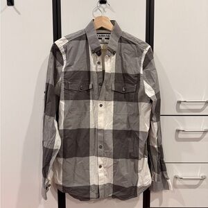 Express Men's Black and White Checkered Shirt